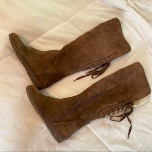 NINE WEST Suede Fur Lined Lace-up Boots